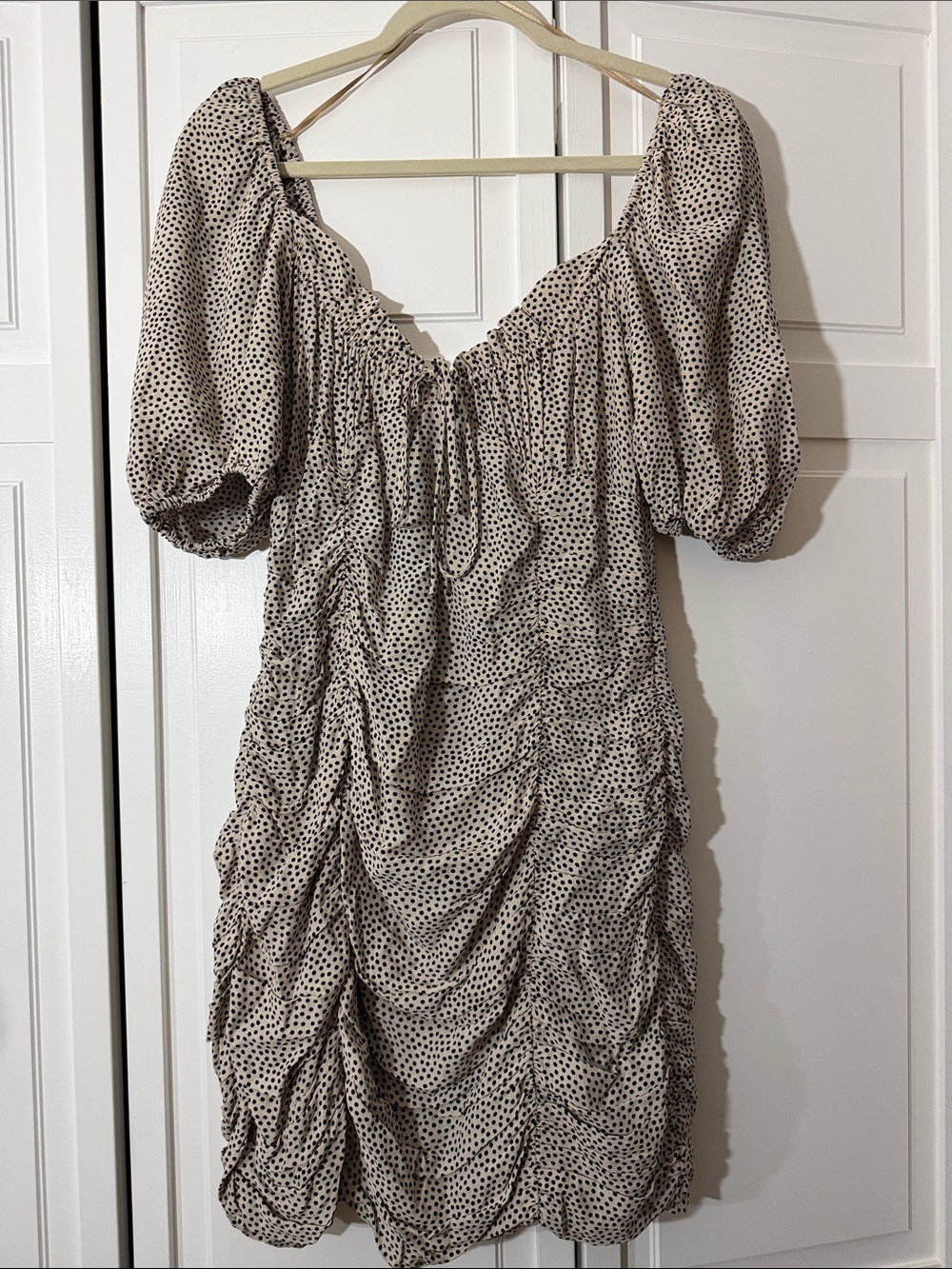 Zara Beige Mini Dress with Black Polka Dots